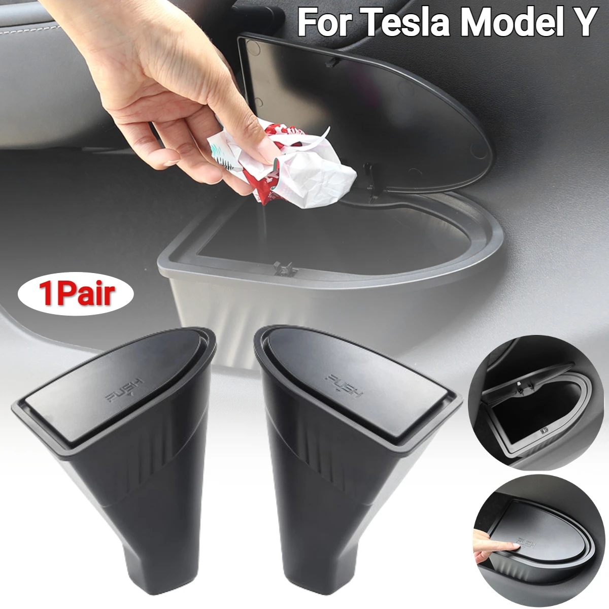 2PCS Front Door Trash Can For Tesla Model Y-Door Storage Box Garbage Can Car Interior Storage Modification Accessories