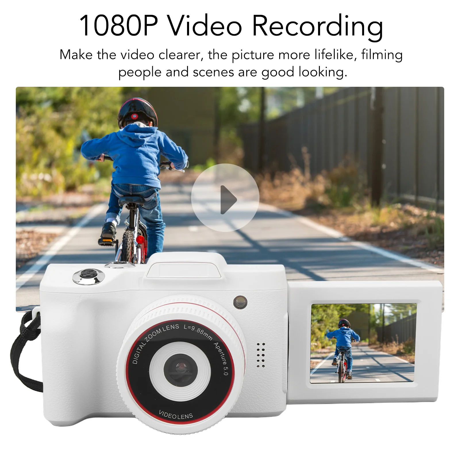 초심자 휴대용 소형 디지털 카메라, HD 16MP 화이트 컬러, 다축 안정화, 스마트 초심자 브이로그 카메라