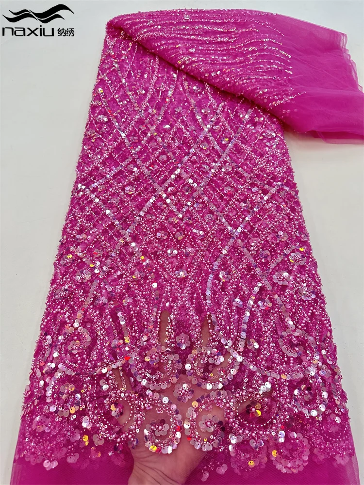 Madison African Sequins Beaded Groom Lace Fabric French Tulle Lace Fabric Embroidery Nigerian Fabrics