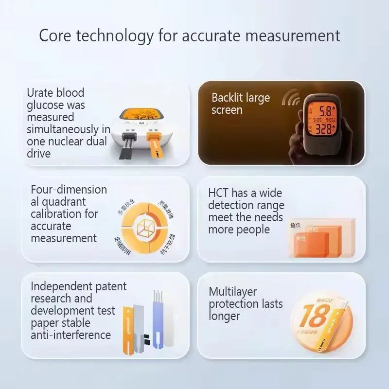 2 in 1 Multifunction Monitoring Meter Test Blood Glucose Meter& Uric Acid Test Lancets Kit for Diabetes Testing Kit Home Medical