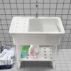 Freestanding Plastic Laundry Sink with Storage Shelf & Washboard Utility Sink Laundry Tub with Stainless Faucet 5