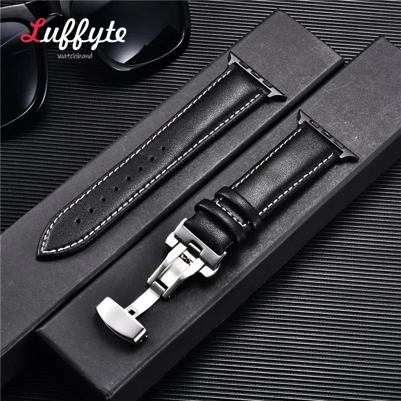 Premium Leather Watch Band with Butterfly Clasp