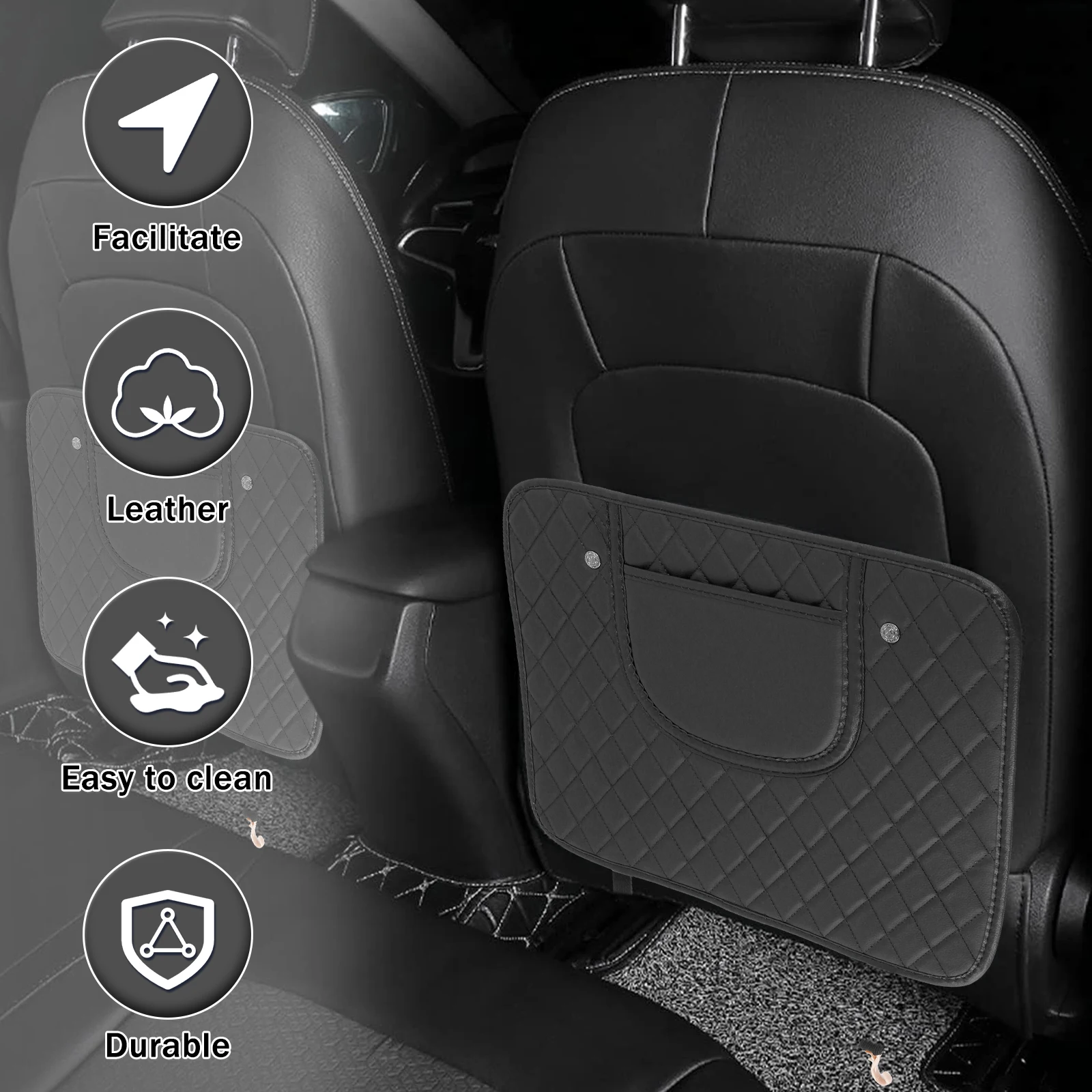 Car Seat Protector Car Seat Organizer Car Door Kick Pad 2Pcs PU Leather Car Anti Kick Mat Protector Pad Auto Seat Back Protector Cover Back Seat Organizer with Storage Bag Waterproof