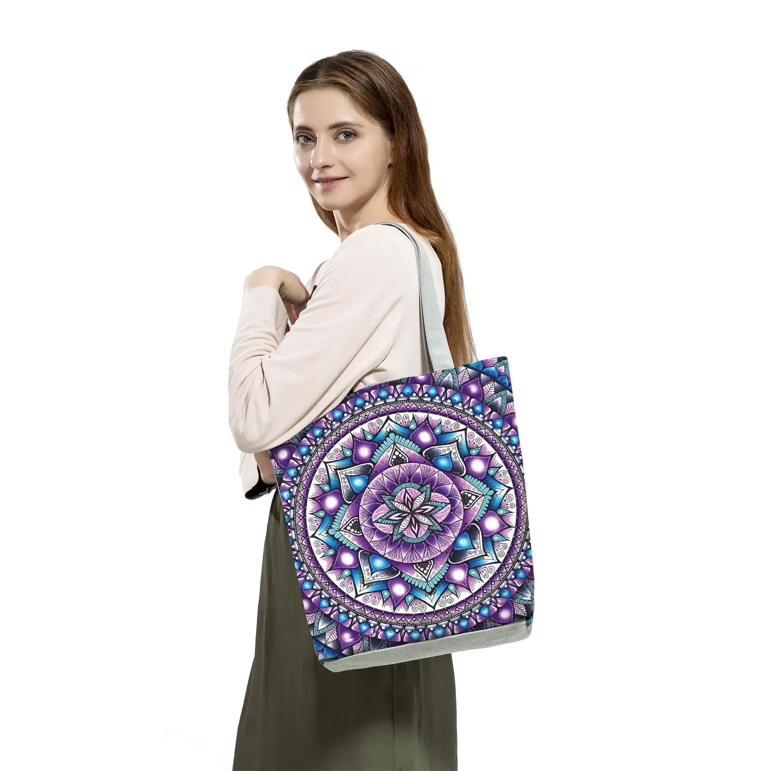 Geometry Flower Tote Bag Women Eco Linen Reusable Shopping Bag Floral Print Handbags For Lady Traveling Beach Hand Shoulder Bags wristlet wallet