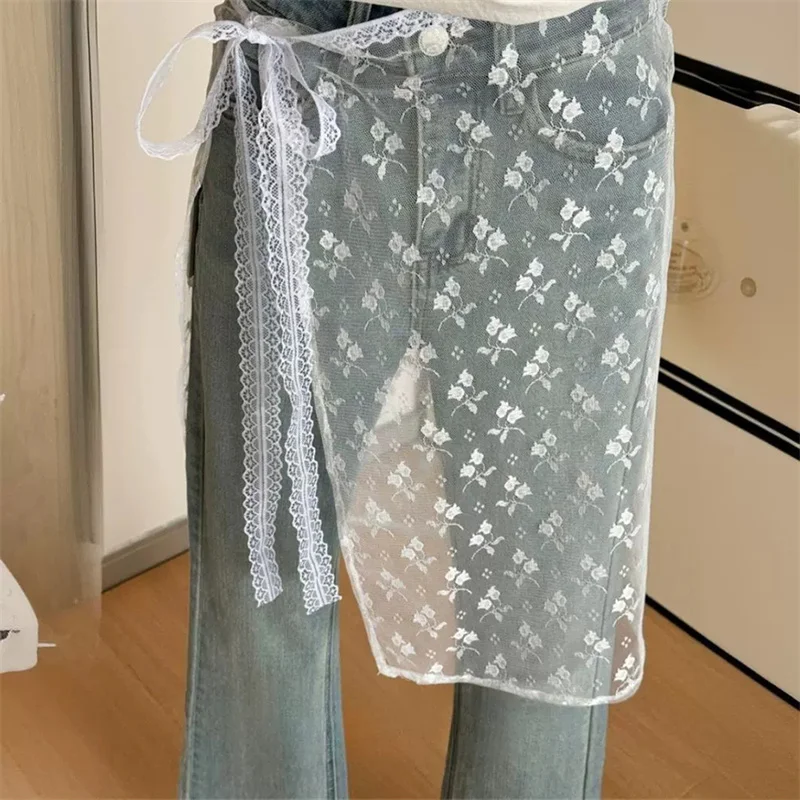 

One Piece Korean Floral Embroidery Lace Layering Wearing Single Piece With Half Body Gauze Skirt Butt Curtain Inside 2024 New