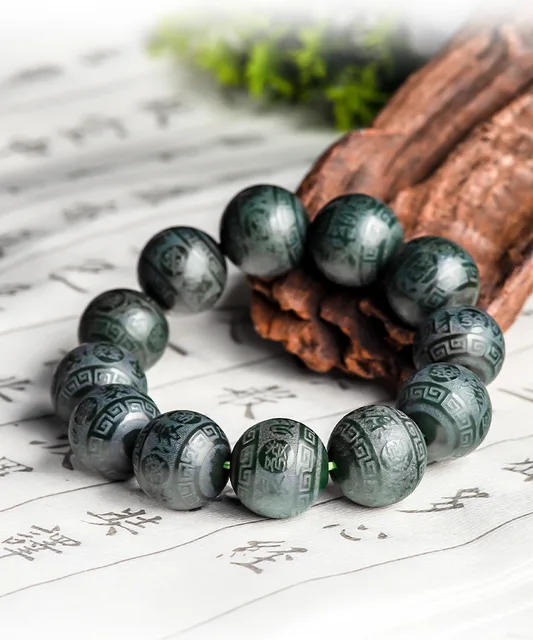 Green Jade Bead Bracelet, Pure Hetian Jade Bracelet - LUXYIN