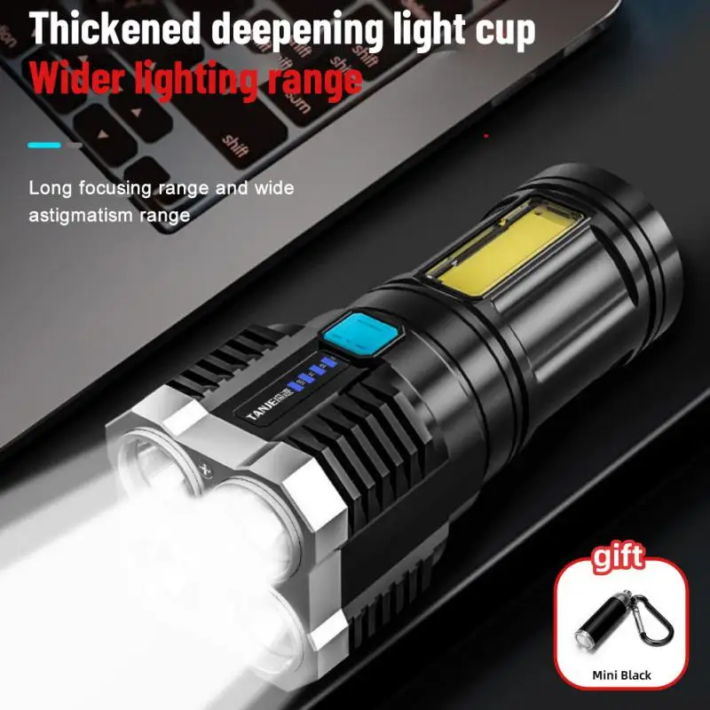 

LED Flashlight COB Strong Side Light Outdoor Portable Home USB Rechargeable Flashlight Lantern With Power Display