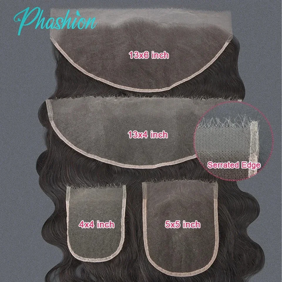 Phashion HD 13x6 13x4 Lace Frontal Straight Pre Plucked 4X4 5x5 6x6 Swiss Full Body Closure Only Natural Black 100% Human Hair 1