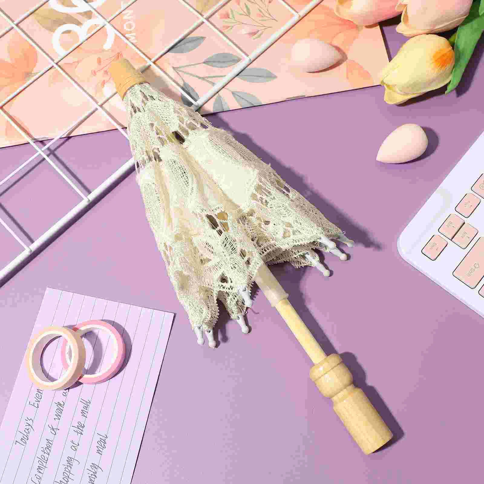 Wedding Small Cotton Umbrella Miss Mini White Decor Parasols Wooden Embroidery Craft mini umbrella mini sun umbrella