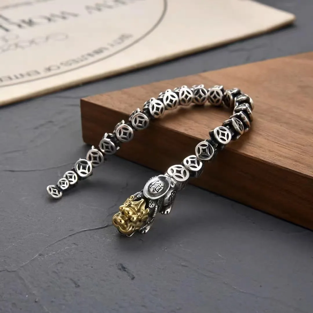 Antique Silver Color Hand Woven Pixiu Bracelet Dominant Fashion Bracelet Banquet Jewelry Accessories Gifts