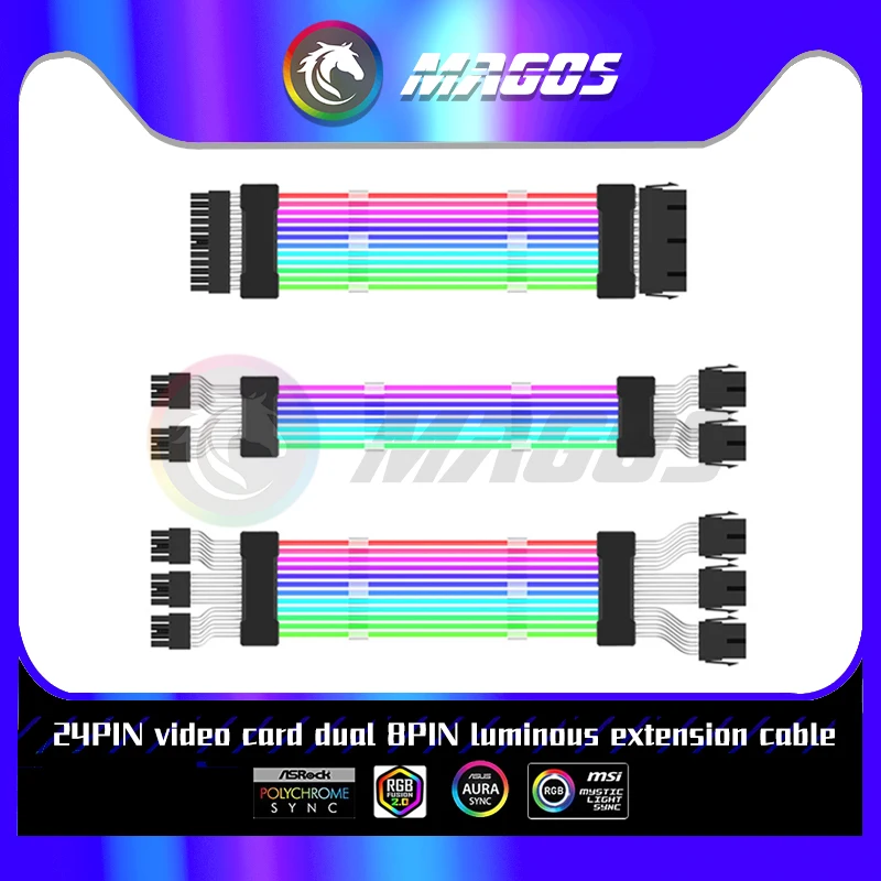 Psu Extension Cavo Rgb Atx 24Pin 24Cm Connettori Di Prolunga Gpu 8Pin 6 + 2Pin Adattatore Di Trasferimento Aura Sync Per Pc Case Power Supply