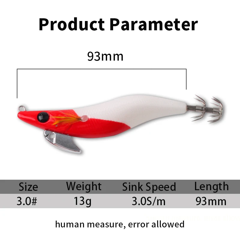 Kawa 1pc New Wood Shrimps Squid Lure 13g 93mm Fishing Squids Hooks UV Coating Fishing Baits For Fishing Squid Octopus Culterfish