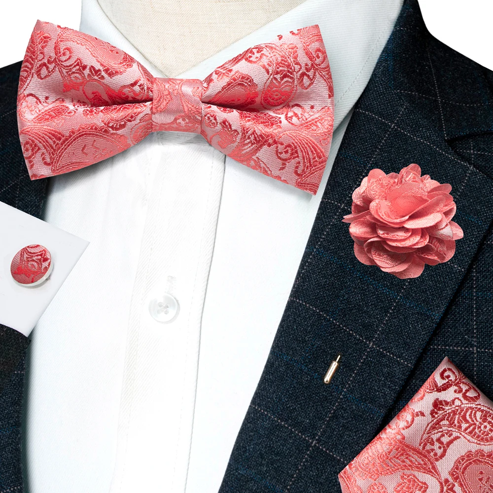 Champagne Silk Jacquard Paisley Bow Tie Set - Pre-tied Bowtie Brooch Hanky  Cufflinks for Weddings  Business
