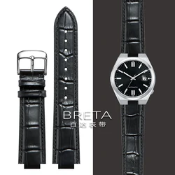 Premium Genuine Leather Watch Strap with Butterfly Clasp and Concave Ends - 23x9mm (Black D silver)