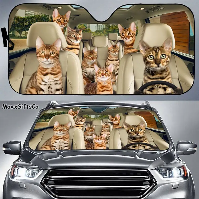 Masque solaire de voiture pour chat du Bengal, pare-brise de la famille de  chat du Bengal, accessoires de voiture pour chat, décoration de voiture