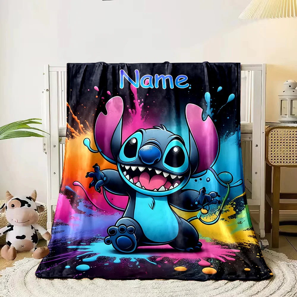 1PC Disney Stitch Printed Blanket Can Be with Name, Soft and Warm, Suitable for Home, Office, Camping and Car Girls Gifts