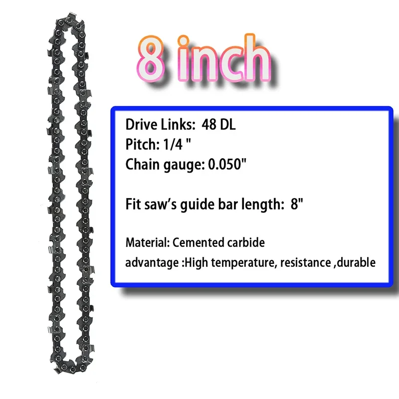 1/2/4pcs 8Inch Mini Chainsaw 1/4" Pitch Blade .043" Gauge Chain Guide for Wood Cutting 48 Drive Links Replacement Chainsaw Part chainsaw chain