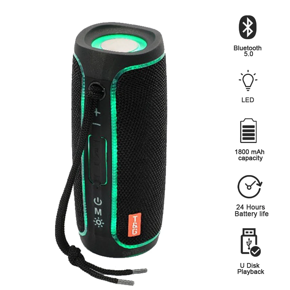 TG288 Portable Bluetooth Speaker Wireless Speakers LED 1800mAh IPX6