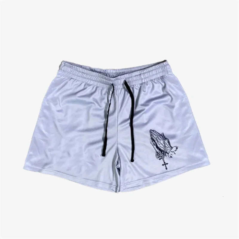 Mens Gym Shorts Y2K Hip Hop Cross Print Baggy Sweatshorts Harajuku Summer Fashion Casual Beach Streetwear Running Short Pants 2