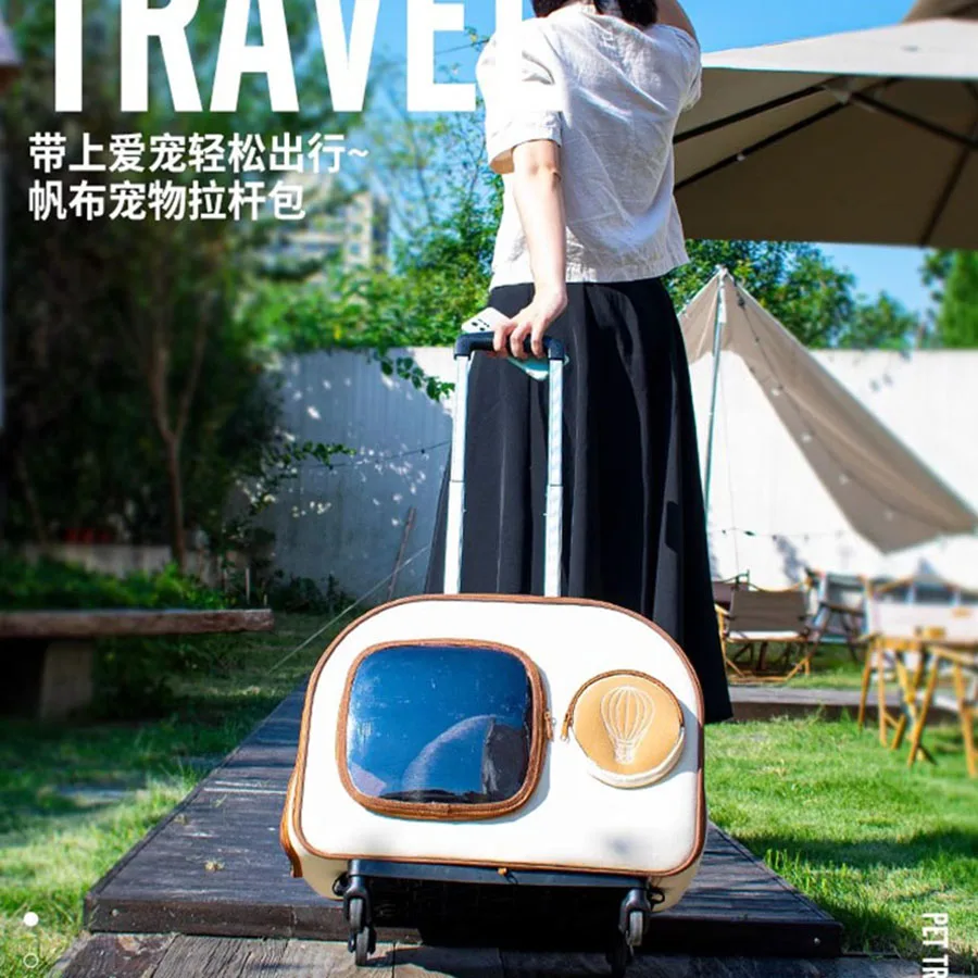 Designer Cat Carrier Cute Travel Luggage Case Breathable Cat Carrier Portable Outdoor Wheeled Hard Shell Bolsa Gato Pet Backpack