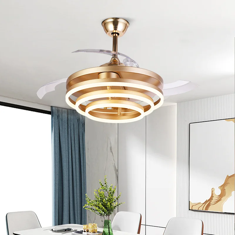 Nordic Invisible Ceiling Fan With Light Black Gold Strong Power Bedroom Living Room Reversible Fan Lamp Led Chandelier Lighting