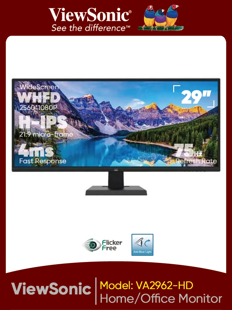 

ViewSonic VA2962-HD Ultrawide Monitor 29" WideScreen H-IPS Display for PC 21:9 WHFD 2560*1080 HDR10 Support HDMI/DP