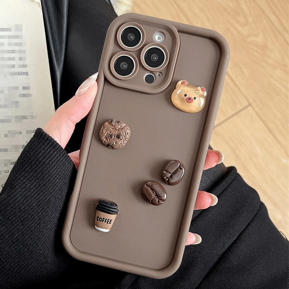 Adorable 3D Bear Coffee Soft Phone Case Cover