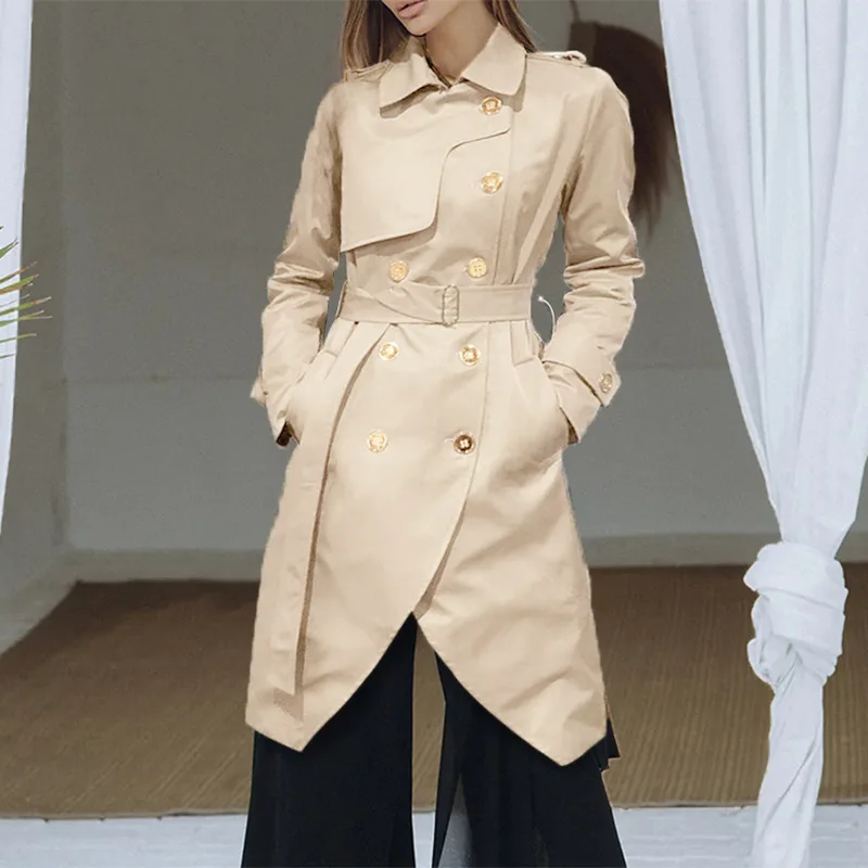 

PASSIONNÉ Women's Trench Lapel Long Sleeve Double-breasted Irregular Overcoats Female 2023 Streetwear Fashion Autumn New
