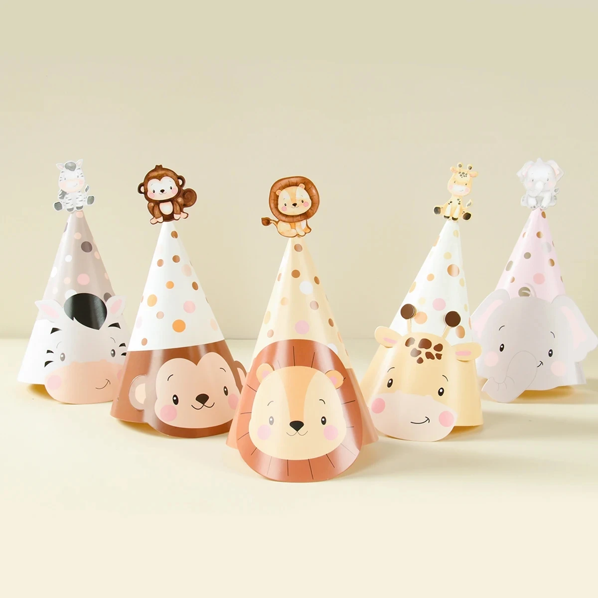 6pcs/lot New Lovely cartoon Jungle Lion Theme Party Paper Caps Cartoon Animal Party Hats For Kids Birthday Party Supplies