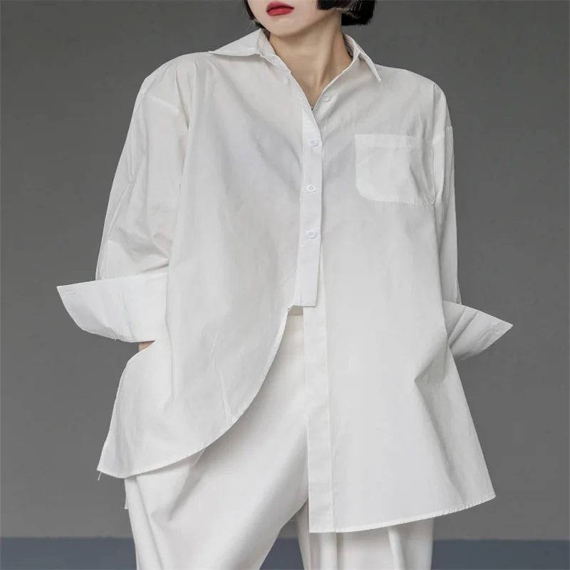 

Sandro Rivers 2023 Early Spring White Long Sleeve Women's Split Loose Oversize Yamamoto Shirt