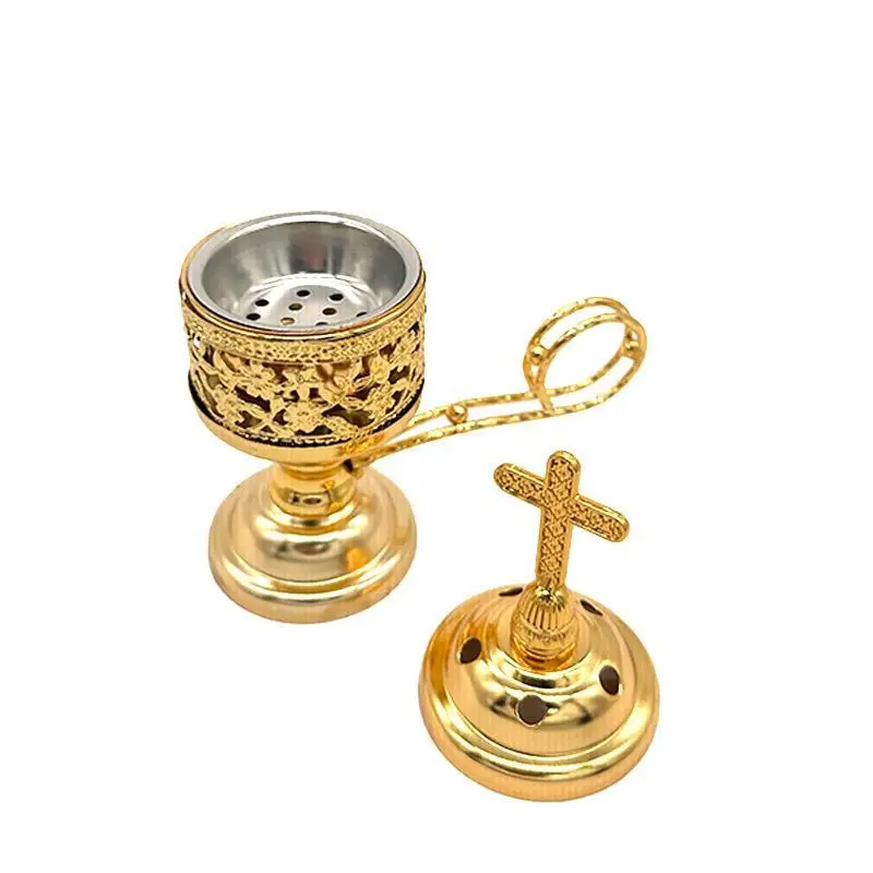 

Metal Incense Burner Incense Cone Holder With Cross Catholic Resin Holder Vintage Design For Home & Church Decoration accessory