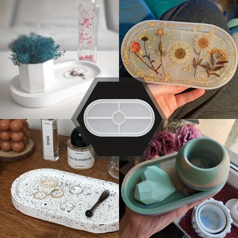 1pc Cement Silicone Molds Oval Tray | DIY Concrete Plaster Coaster Pottery Mould Home Decoration Handmade Crafts Ornement
