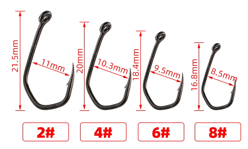 Hirisi 50/100 Stück Widerhaken-Karpfenangelhaken PTFE-beschichtet Hochkarbon-Stahl Süßwasser-Fischhaken 8019 Angelzubehör – Detail 3
