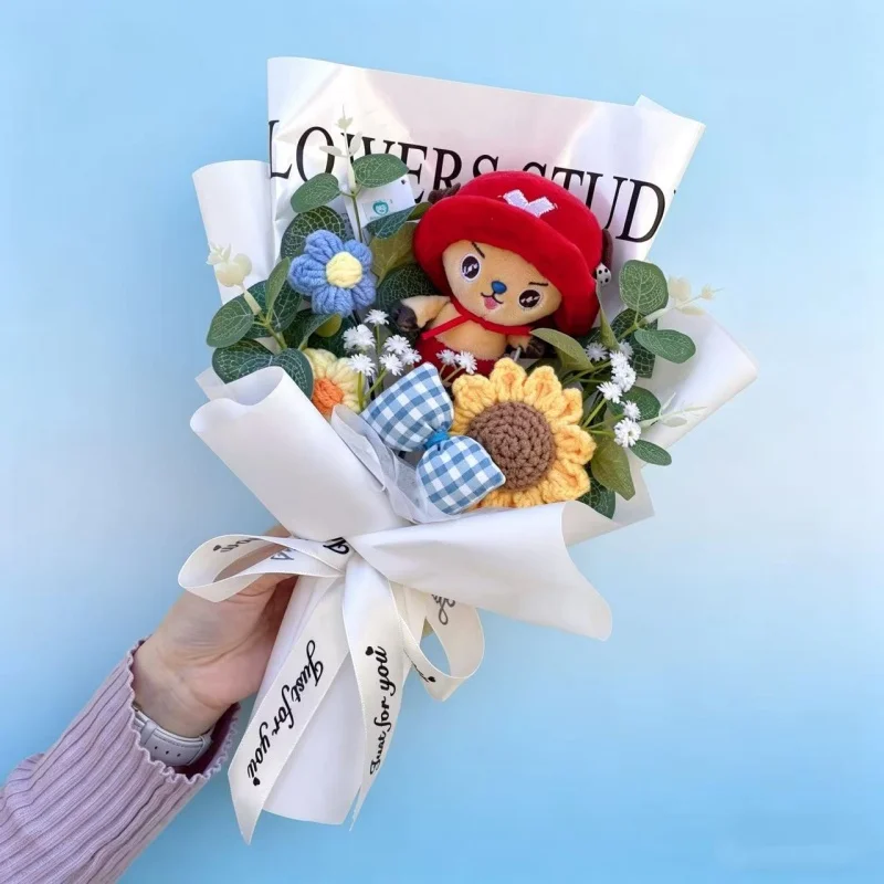 원피스 플러시 인형 열쇠고리 장난감 토니 쵸퍼 루피 창의적인 수제 꽃다발 크리스마스 생일 졸업 선물