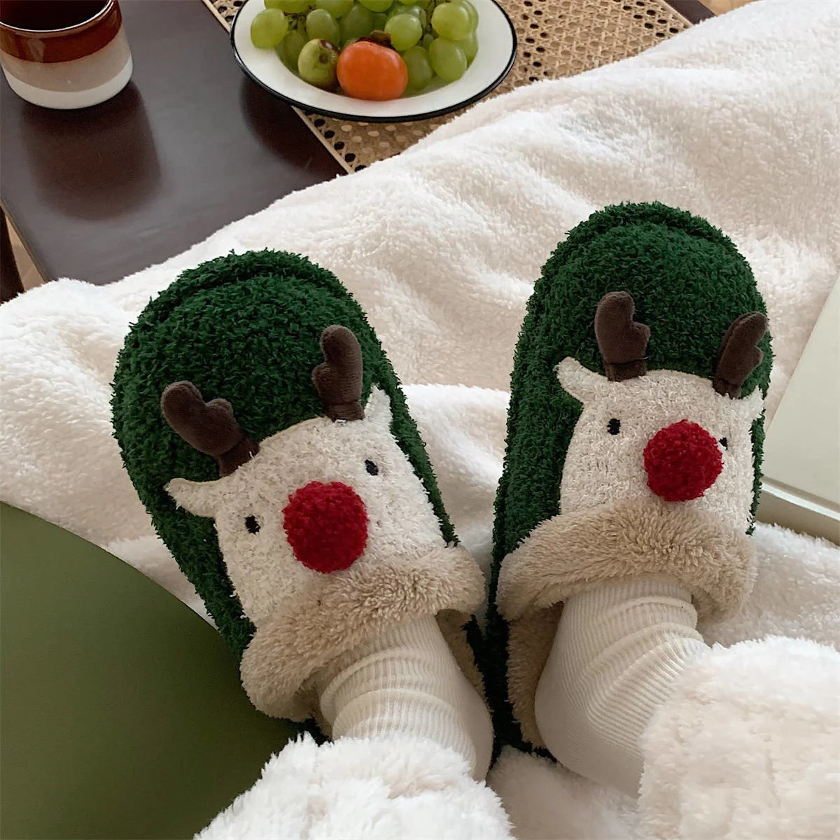 2022 Cute Cartoon Home Indoor Plush Cotton Slippers Women New Christmas