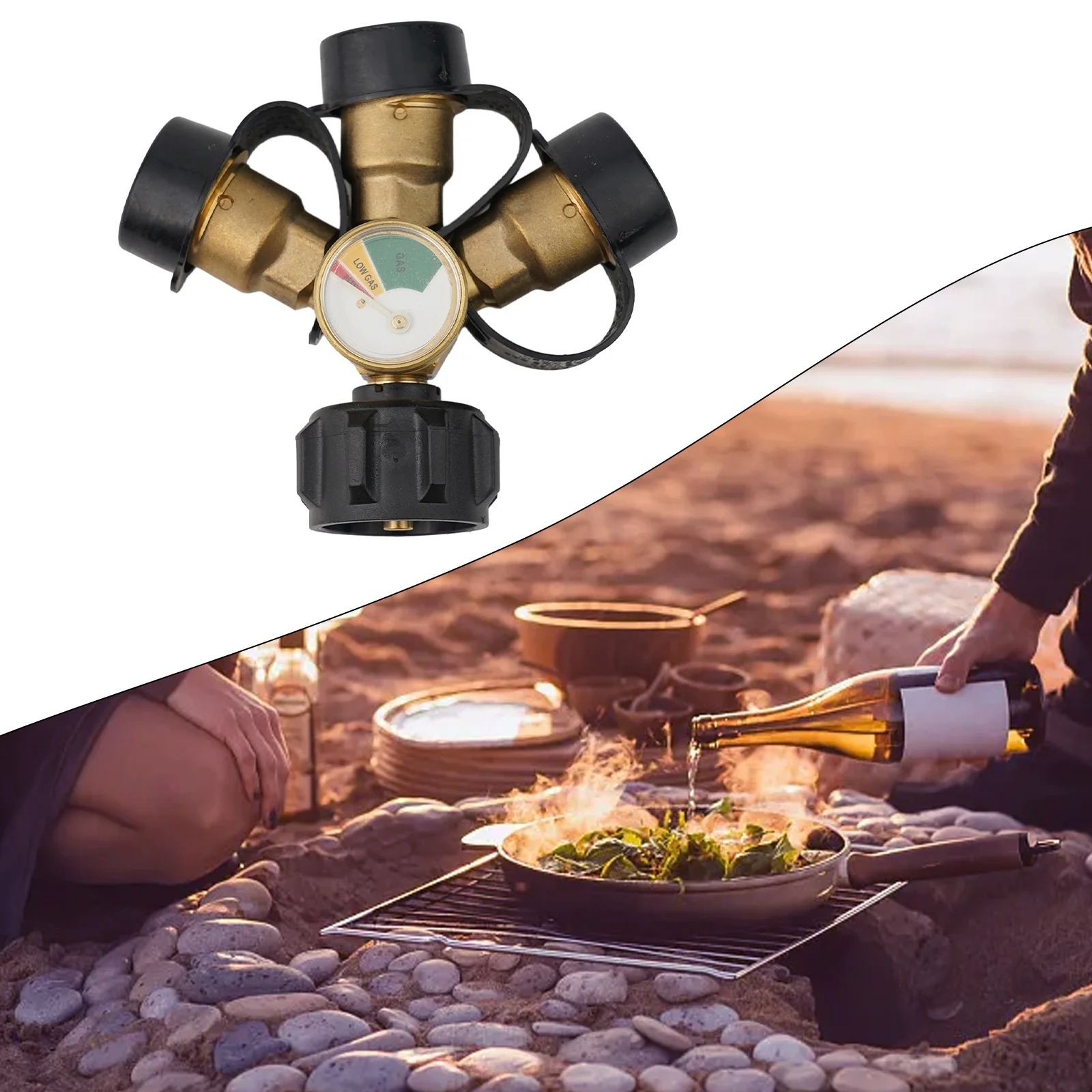 

3 Way Propane Splitter Smokers Tabletop Grill With Gauge 13.5*12.5*6cm 3 Y Propane 491g Camping Stoves Equipped