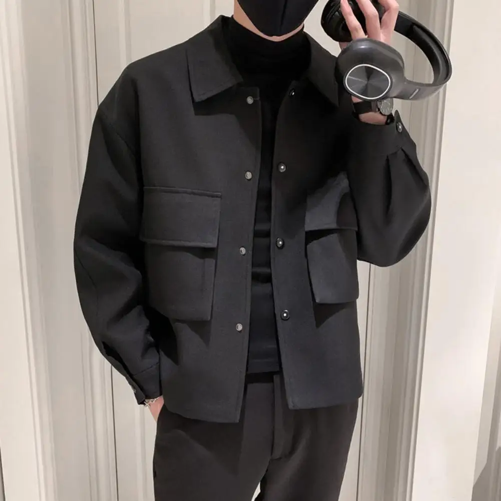 

Winter Mens Wool Trench Coat Jacket Short Slim Fit Casual Coats Korean Solid Color Steetwear Windbreaker Turndown Collar Outwear