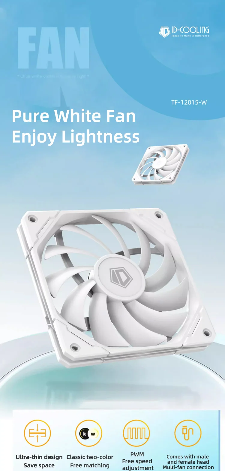 ID-COOLING TF-12015 120mm Cooling Fan Thinckness 15mm Ultra-Thin PC Case Fan 4Pi
