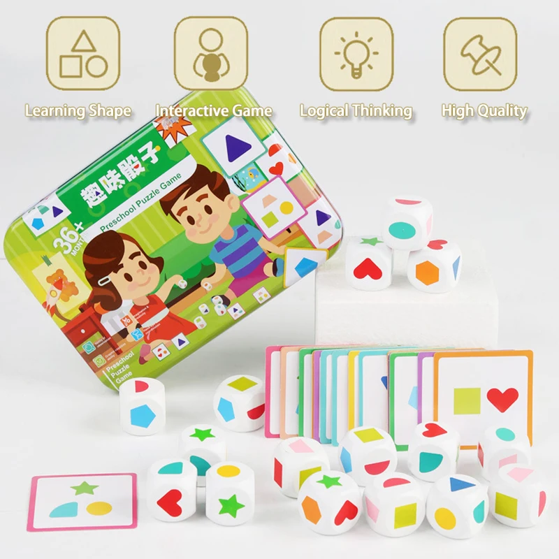Kids Shape Dice Board Game Montessori Toys Geometric Matching Cards Memory Games Brain Thinking Social Sensory Educational Toys 2