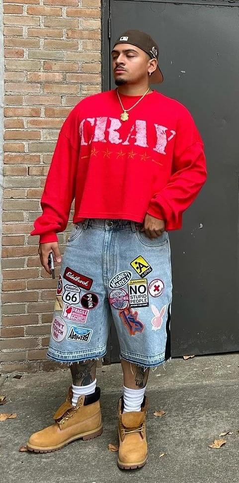 Denim Shorts Summer Jeans Shorts Y2K Jeans Men Women Hip Hop Cartoon Graphics Streetwear Retro Patchwork Loose Denim Fitness Casual