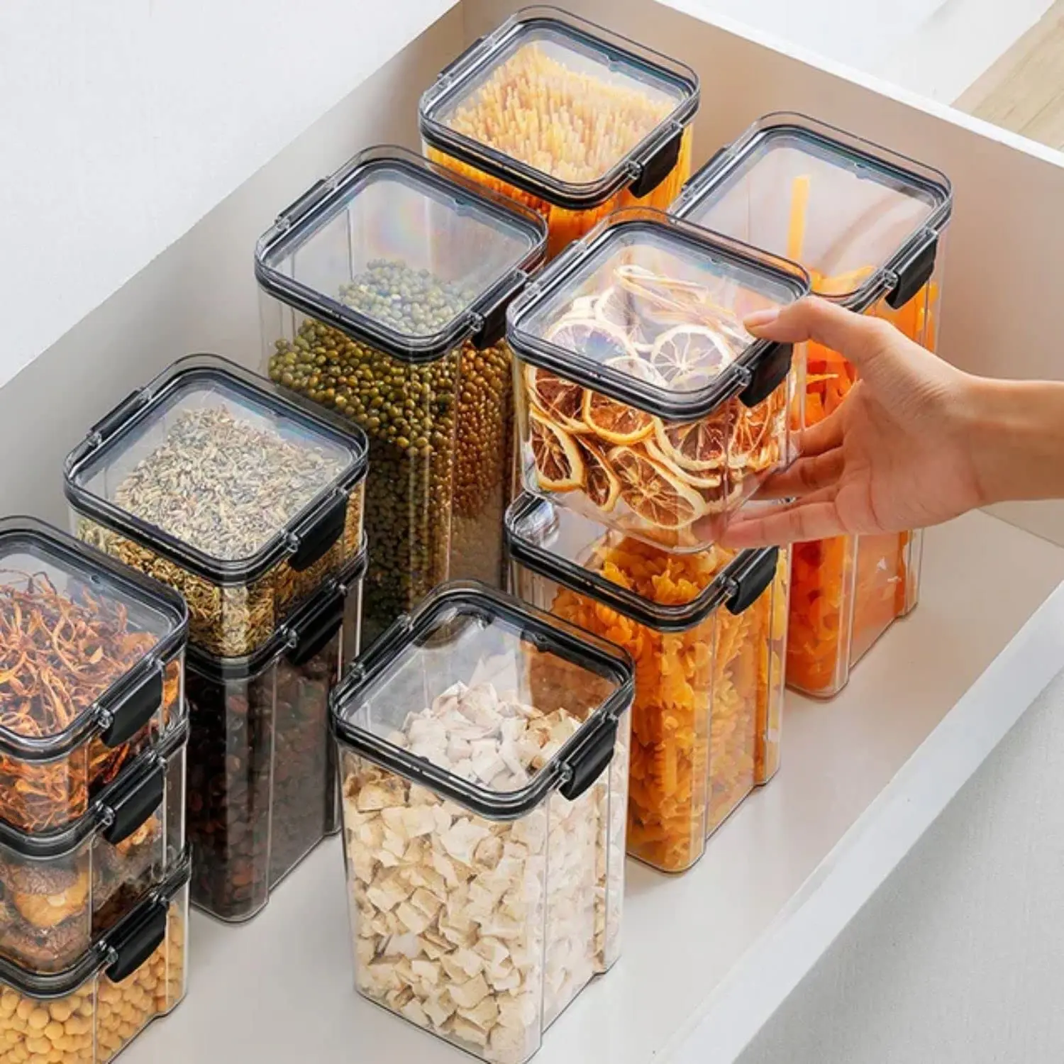 Clear Airtight Food Storage Containers with Lids Plastic Canister for Kitchen Organizer Flour Sugar Cereal Rice