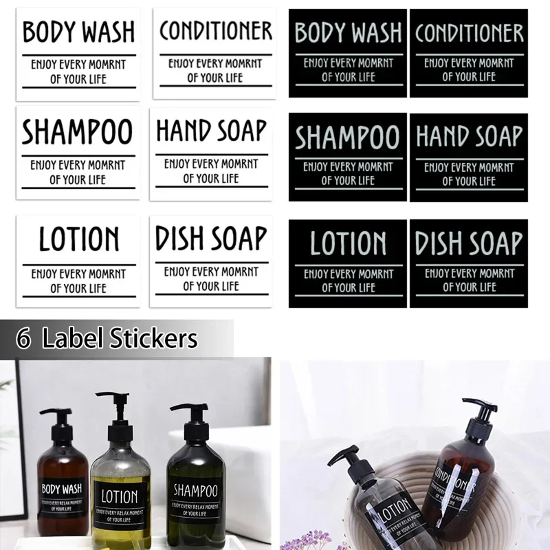 Waterproof Sticker Soap Dispenser Bathroom Jar Storage Label Shower Shampoo Lotion Conditioner Bottle Stickers White Black