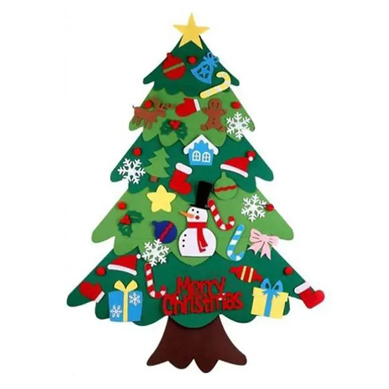 

New DIY Felt Christmas Tree Montessori LED Tree holiday pendant Decoration Detachable Ornaments Xmas Kids Gifts for Home Navidad