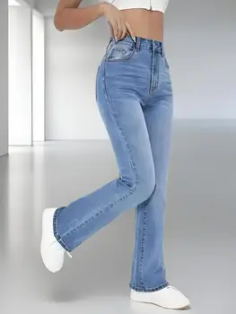 Nouveaux jeans chauds pour femmes minceur style européen et américain décontracté polyvalent taille haute pantalon en Denim lavé pour les femmes 1