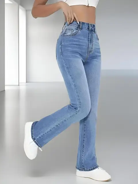 Nouveaux jeans chauds pour femmes minceur style européen et américain décontracté polyvalent taille haute pantalon en Denim lavé pour les femmes 1