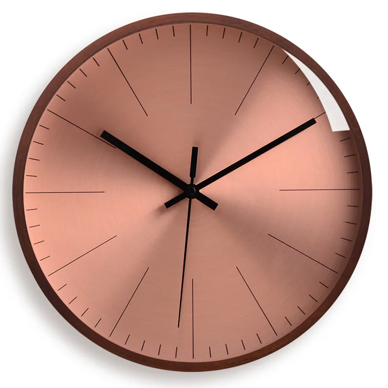 Wood Wall Clock Metal Rose Gold Clocks Wall Silent A  