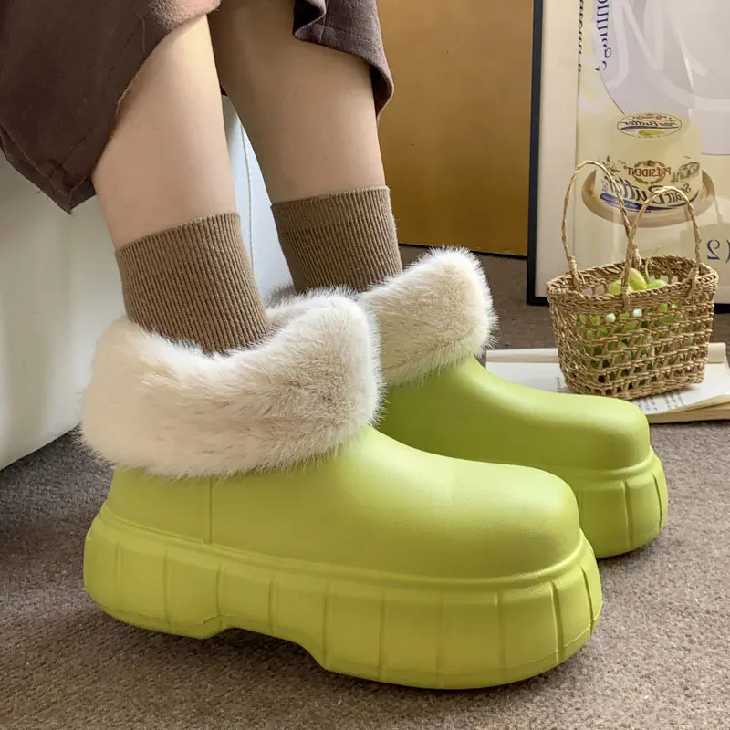 Waterproof Furry Cotton Boots Women Winter Outdoor Shoes