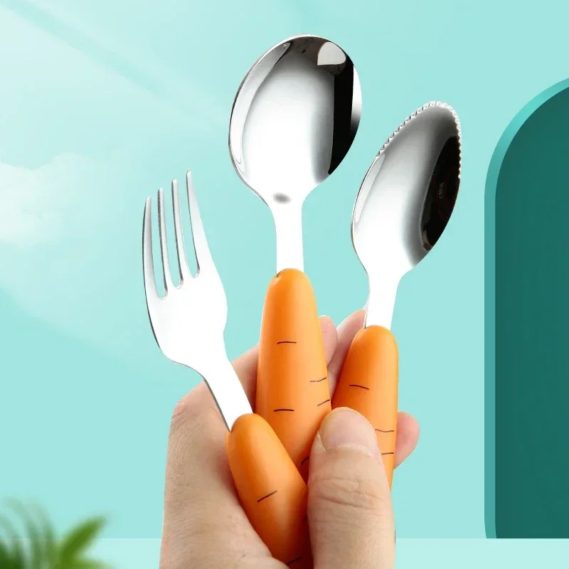 4/3/1PCS Baby Feeding Utensils Cartoon Fork Spoon Child Cutlery Set Kid Tableware Kitchen Gadgets Cake Vegetable Fork Teaspoon baby tableware set