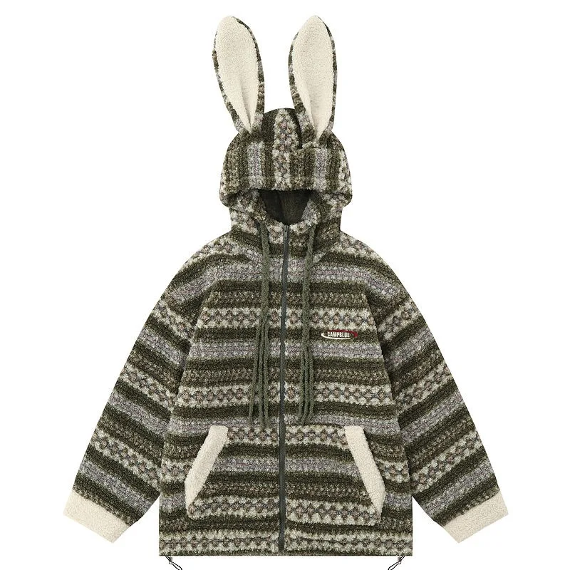 

Высококачественное мягкое теплое зимнее пальто из овечьей шерсти, свободная милая куртка с капюшоном с мультяшным Кроликом, верхняя одежда для женщин и девочек, корейская мода