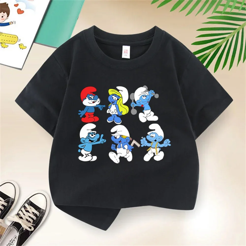 Summer Cotton Baby T-shirt Kids Smurf Cartoon Short Sleeve Boys Girls Clothing Casual Street Creative Short Sleeve Ages 3-12 2